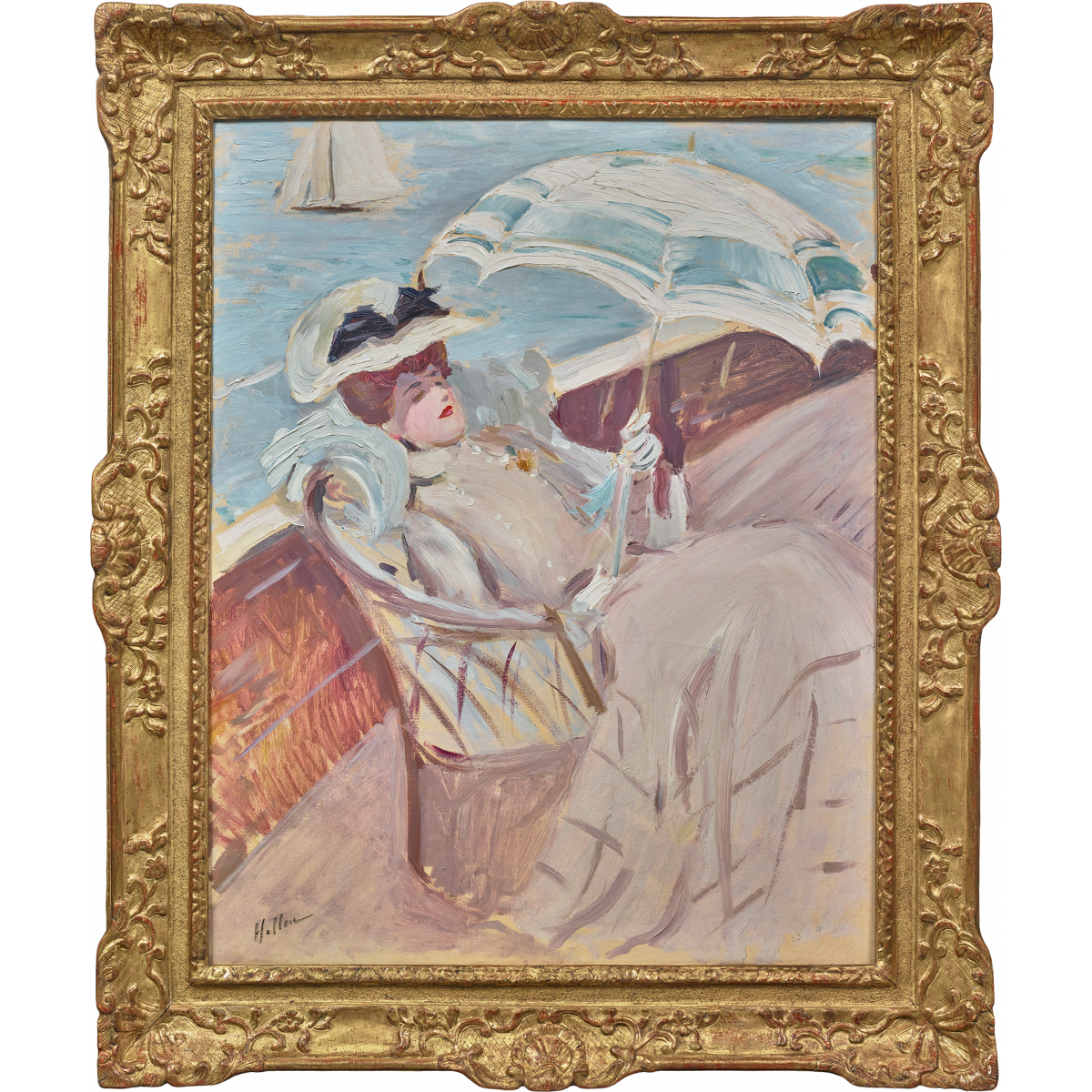 Alice à l'ombrelle sur un yacht