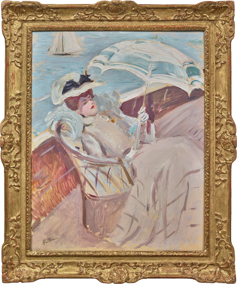 Alice à l'ombrelle sur un yacht