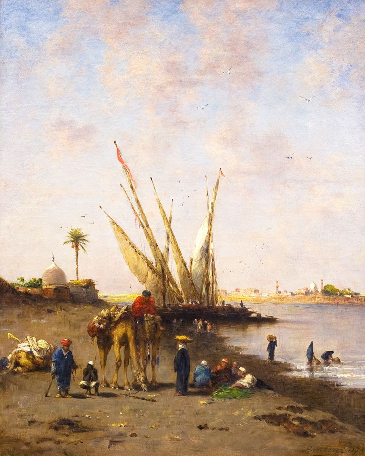 Felouques et Chameliers au bord du Nil