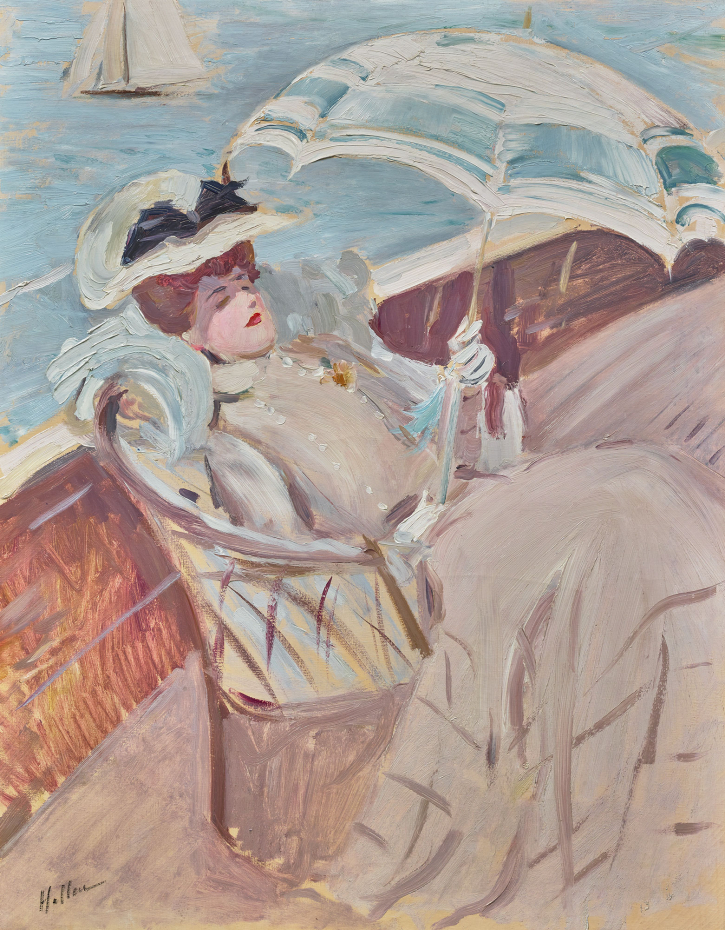 Alice à l'ombrelle sur un yacht